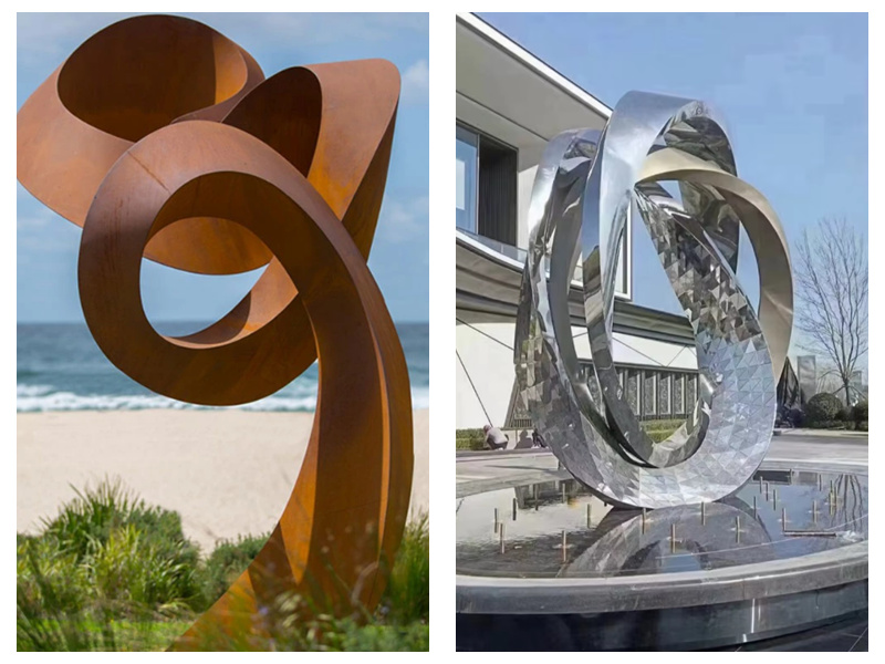 Metal Landscape Sculpture: Aesthetic duel between stainless steel and Corten steel